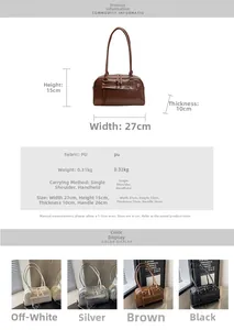 Detailed size specifications of the PU leather shoulder bag with dimensions and strap height