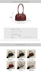 Detailed dimension guide and color options for the large PU leather bow shoulder bag