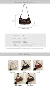 Guide des tailles du sac baguette en PU avec dimensions et cinq couleurs au choix
