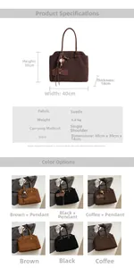 Detailed size chart and multi-color comparison for this vintage suede tote bag