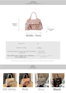 Detailed size chart for embossed PU leather handbag with 19x13x8cm dimensions
