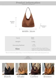 Tabella delle taglie e dettagli della borsa tote in pelle scamosciata con dimensioni
