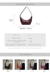 Detailed size specifications for the vintage PU leather hobo shoulder bag