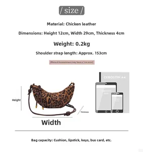 Tabella taglie con dimensioni per borsa a tracolla leopardata in pelle scamosciata