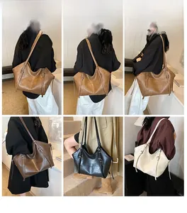 Collage of chic PU leather tote bags in four colors with adjustable shoulder straps