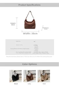 Detailed size specifications and color comparison for the large faux suede hobo tote bag