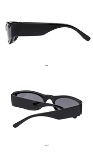 Y2K rectangular sunglasses side and back view showing thick black glossy temples