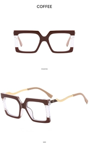 Macro view of coffee brown square frame glasses showing side and front angles