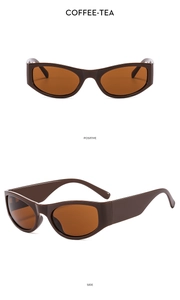 Y2K future style coffee tea sunglasses with oval frame showing front and side views