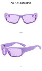 Detail view of purple Y2K sunglasses showing the side and front frame for outdoor style