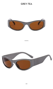 Y2K grey oval sunglasses with tea lenses showing front and side profile details