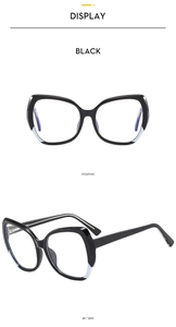 Detail view of TR90 black cat-eye glasses frame with stylish white contrast accents
