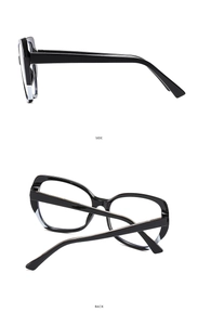 Detailed side and back view of wide black TR90 frames showing spring hinge temples