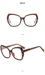 Detailed front and side views of tortoise shell TR90 cat-eye blue light glasses frames