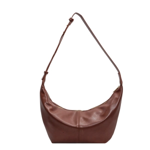 Chic brown PU leather crescent shoulder bag with a stylish knotted strap design