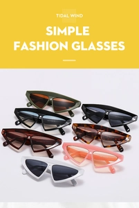 Vue détaillée de lunettes de soleil œil-de-chat triangulaires en sept coloris tendance