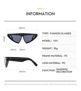 Tableau détaillé des tailles de lunettes de soleil triangulaires avec monture en PC