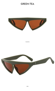 Vues détaillées de lunettes de soleil triangle vert thé avec coutures sur les branches