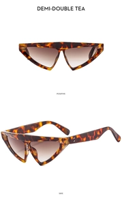 Détail macro de lunettes de soleil triangle écaille avec verres dégradés thé