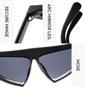 Vue détaillée des charnières, des branches incurvées et des plaquettes de lunettes noires