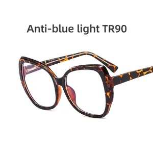Cat eye blue light blocking glasses with TR90 tortoiseshell frame and spring hinges
