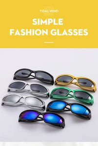 Detailed grid showing Y2K cyberpunk wrap-around sunglasses in multiple metallic frame colors