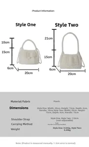 Guide des tailles montrant les dimensions des sacs en perles faits à la main