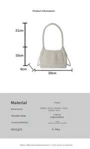 Guide des tailles détaillé pour sac à main en perles avec dimensions et bandoulière