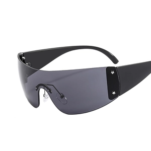 Chic Y2K star frameless shield sunglasses with grey lenses and silver star accents