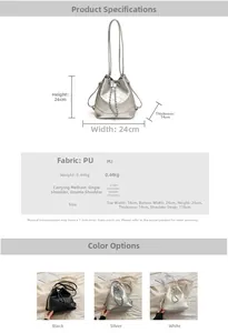 Detailed dimension guide for quilted bucket backpack showing 26cm height and 24cm width