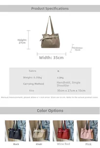 Size specifications and four color variants of the minimalist canvas tote handbag