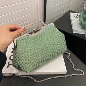 Damen Strass Abendtasche Mode Metallgriff Muschel Handtasche Funkelnde Party Clutch Mit Kettenschultergurt Eleganter Bankett Geldbeutel