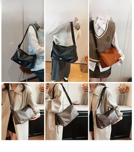 Detailed views of diverse matte leather tote bags shown with adjustable straps on models