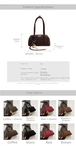 Macro detail of retro matte PU leather shoulder bag showing zipper and baseball charm