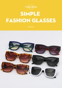 Selection of large square sunglasses in deep blue, bicolor, tortoiseshell, and white frames