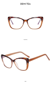 Vues détaillées de la monture de lunettes œil de chat en écaille demi tea et charnière