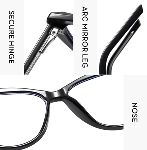 Detailsicht auf verstärkte Edelstahlscharniere und ergonomische Bügel für Cat-Eye-Rahmen
