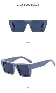 Front and side views of vintage square two-tone sunglasses in gray blue-black finish