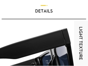 Detail of wide temple design and metal hinge on black square sunglasses