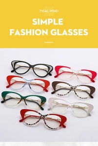 Detail of cat eye glasses frames featuring a unique metal chain bridge design