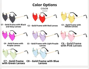 Grid display of heart-shaped devil horn sunglasses in eight vibrant lens color options