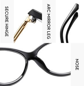 Detailed macro view showing the secure gold metal hinge and ergonomic temple of cat eye glasses