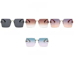 Macro shot of rimless four-leaf clover sunglasses in four stylish gradient color options