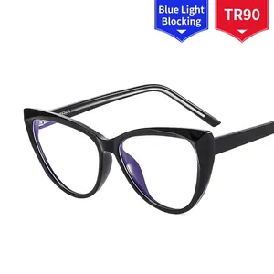 Schicke schwarze TR90 Katzenaugen-Blaulichtfilterbrille mit flexiblen Federscharnieren