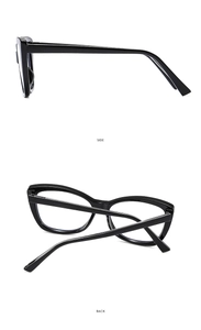 Side and back view detail of classic black TR90 cat-eye blue light blocking glasses frame