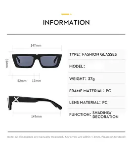 Detailed size chart for rectangle sunglasses showing frame dimensions and X-logo temple