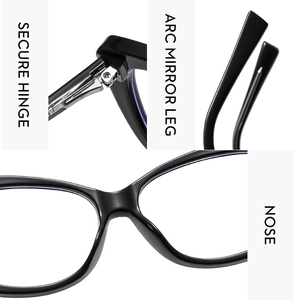 Detail view of TR90 glasses frames featuring secure metal hinges and ergonomic curved legs