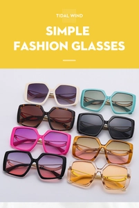 Detail view of butterfly frame sunglasses in various colors and gradient lenses