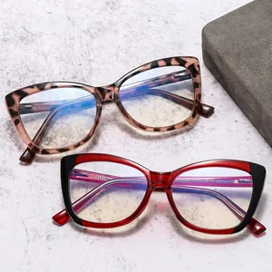 Stylish TR90 cat-eye blue light blocking glasses frames in tortoise and red black