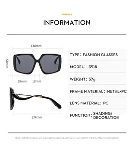 Detailed size chart for butterfly frame sunglasses with precise lens and temple measurements